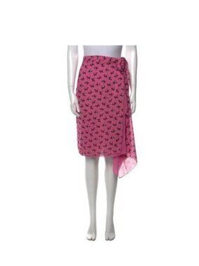 Vintage Cacharel Pink Black Silk Cat Print Wrap Skirt Size S